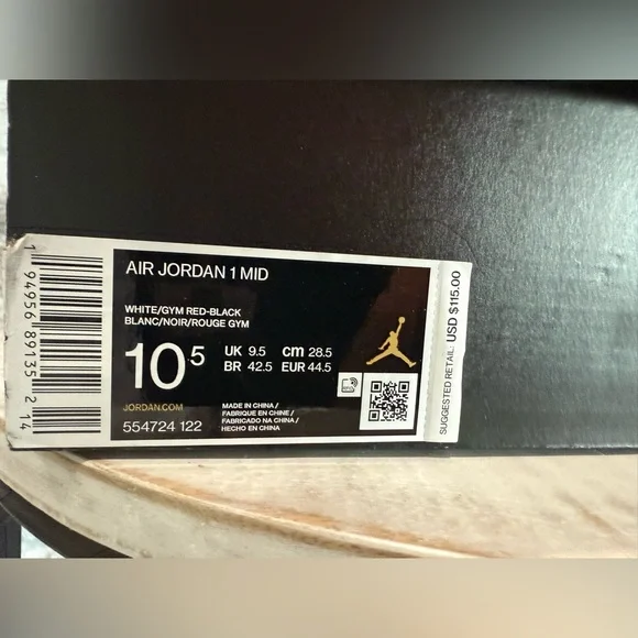 Nike Air Jordan 1 Mid Black Gym Red Size 10.5 - Picture 9 of 11